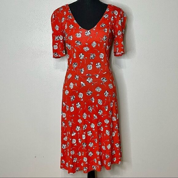 Topshop Red Pansey Floral Print Dress - Size: 2 - Picture 3 of 13